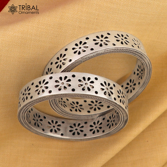 925 sterling silver floral work bangle bracelet, stylish brides bangle jewelry ba115 - TRIBAL ORNAMENTS