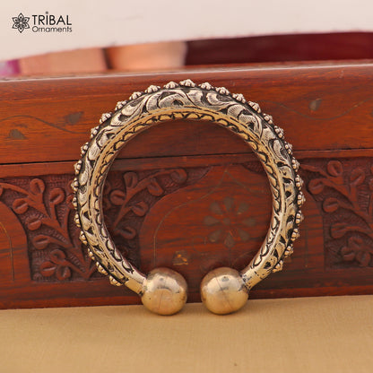 Sterling silver vintage cuff bangle with custom Chitai work, tribal-inspired design, by TRIBAL ORNAMENTS.