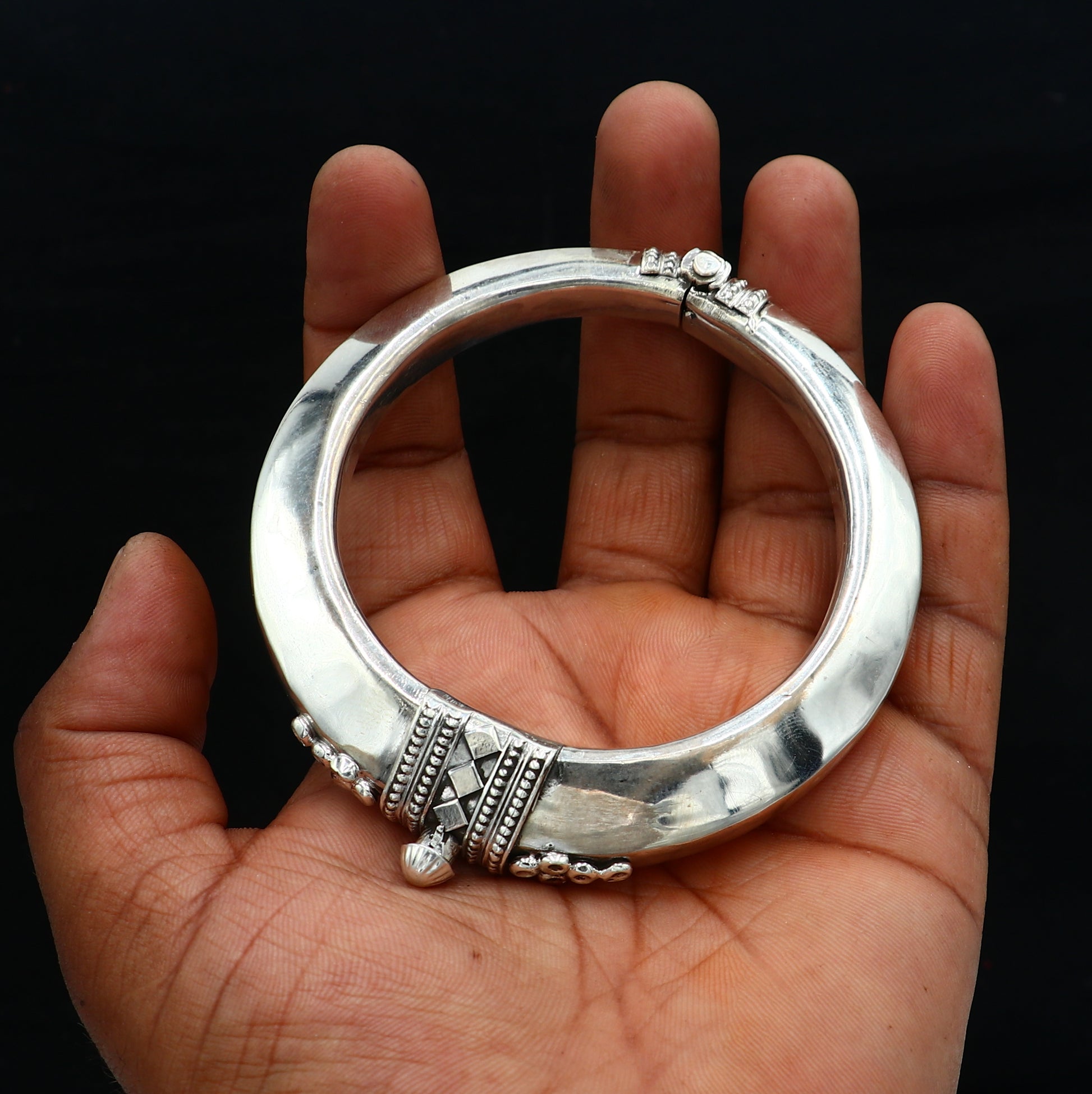 925 Sterling silver customized vintage design bangle kada tribal jewelry nsk918 - TRIBAL ORNAMENTS
