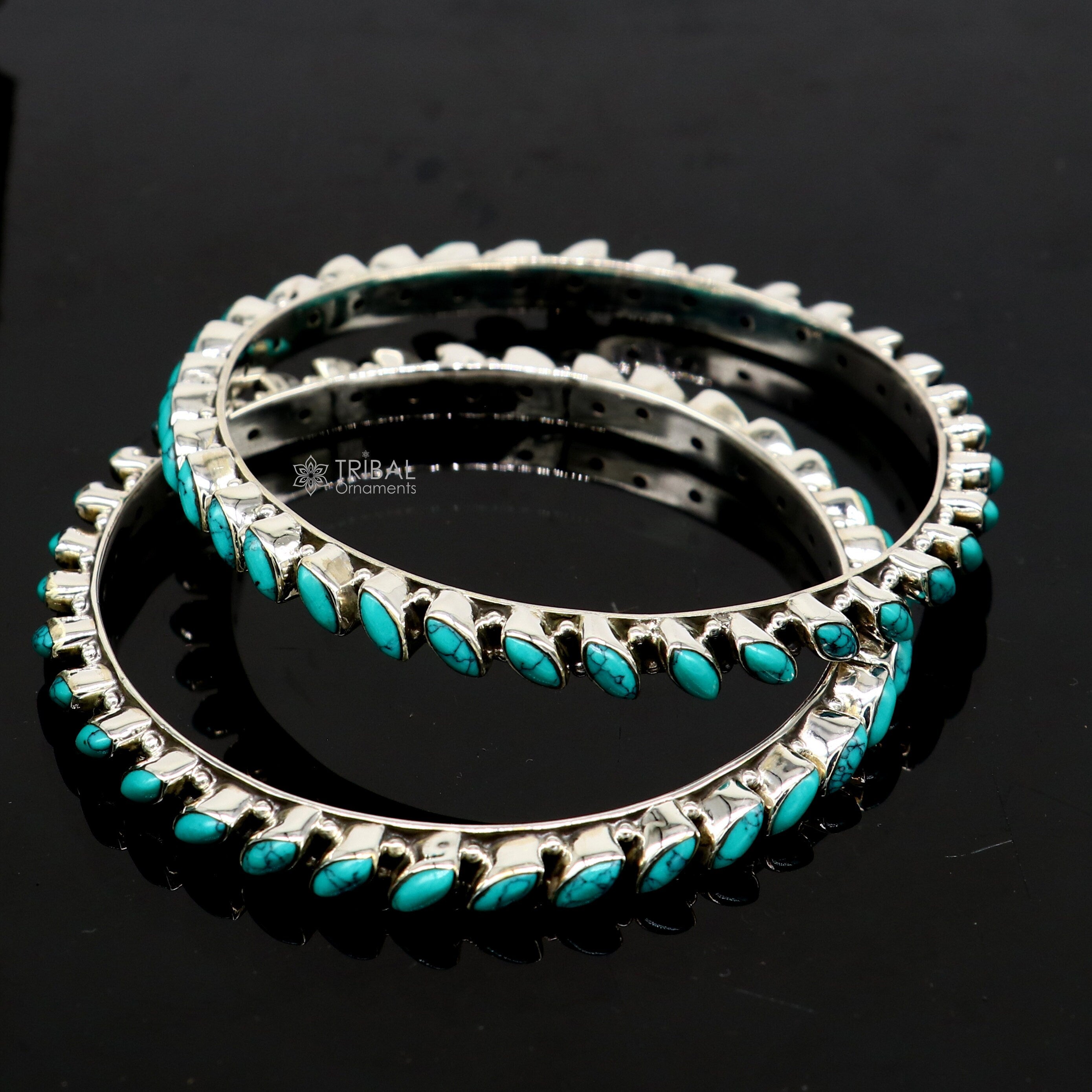 925 sterling silver customized turquoise stone bangle bracelet