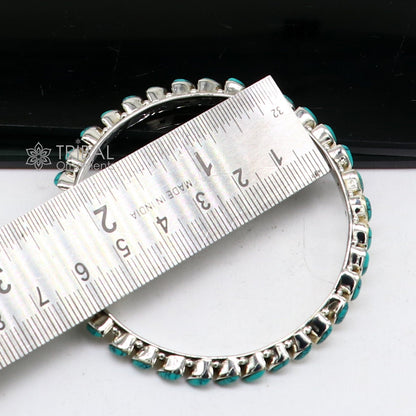 925 sterling silver customized vintage antique design turquoise stone bangle bracelet kada, best gift for brides ethnic jewelry nba388 - TRIBAL ORNAMENTS