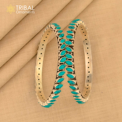 925 sterling silver customized turquoise stone bangle bracelet kada,silver ethnic jewelry nba388 - TRIBAL ORNAMENTS