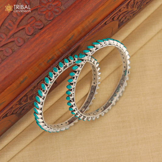 925 sterling silver customized turquoise stone bangle bracelet kada,silver ethnic jewelry nba388 - TRIBAL ORNAMENTS