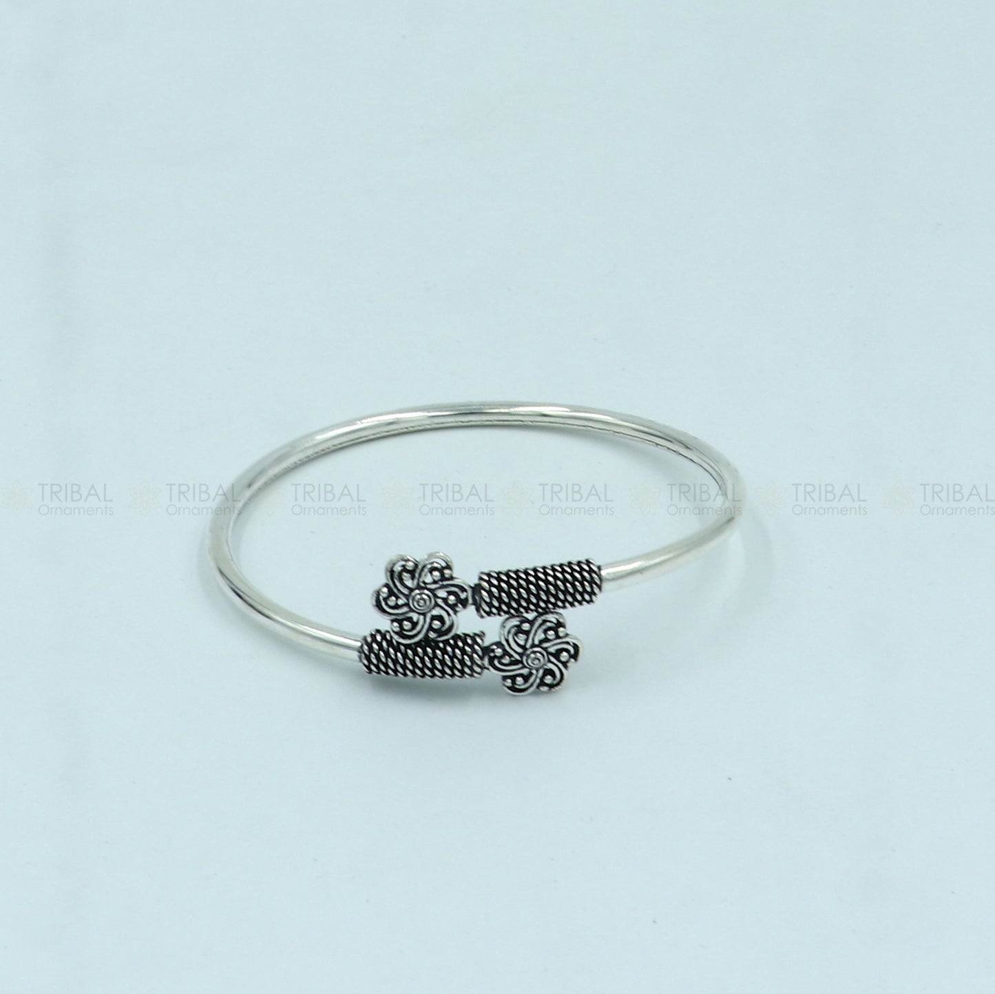 925 sterling silver handmade flower design stylish kada bangle bracelet tribal jewelry nsk865 - TRIBAL ORNAMENTS
