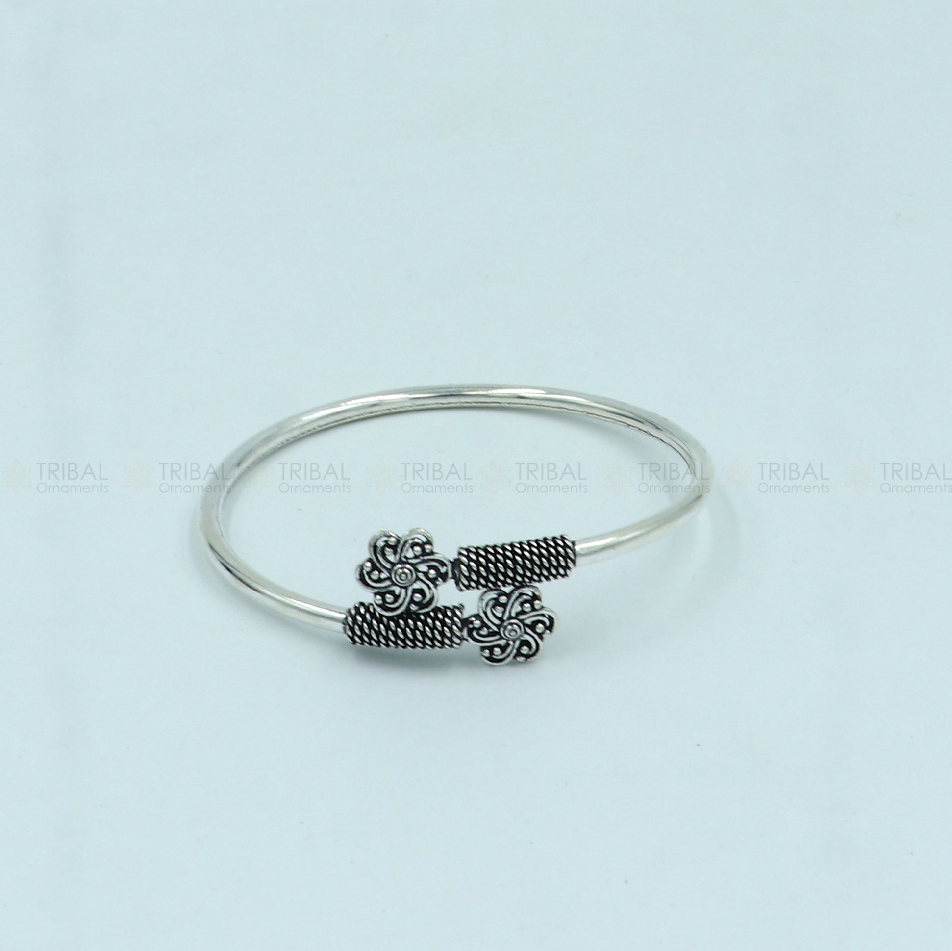 925 sterling silver handmade flower design stylish kada bangle bracelet tribal jewelry nsk865 - TRIBAL ORNAMENTS