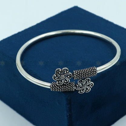 925 sterling silver handmade flower design stylish kada bangle bracelet tribal jewelry nsk865 - TRIBAL ORNAMENTS