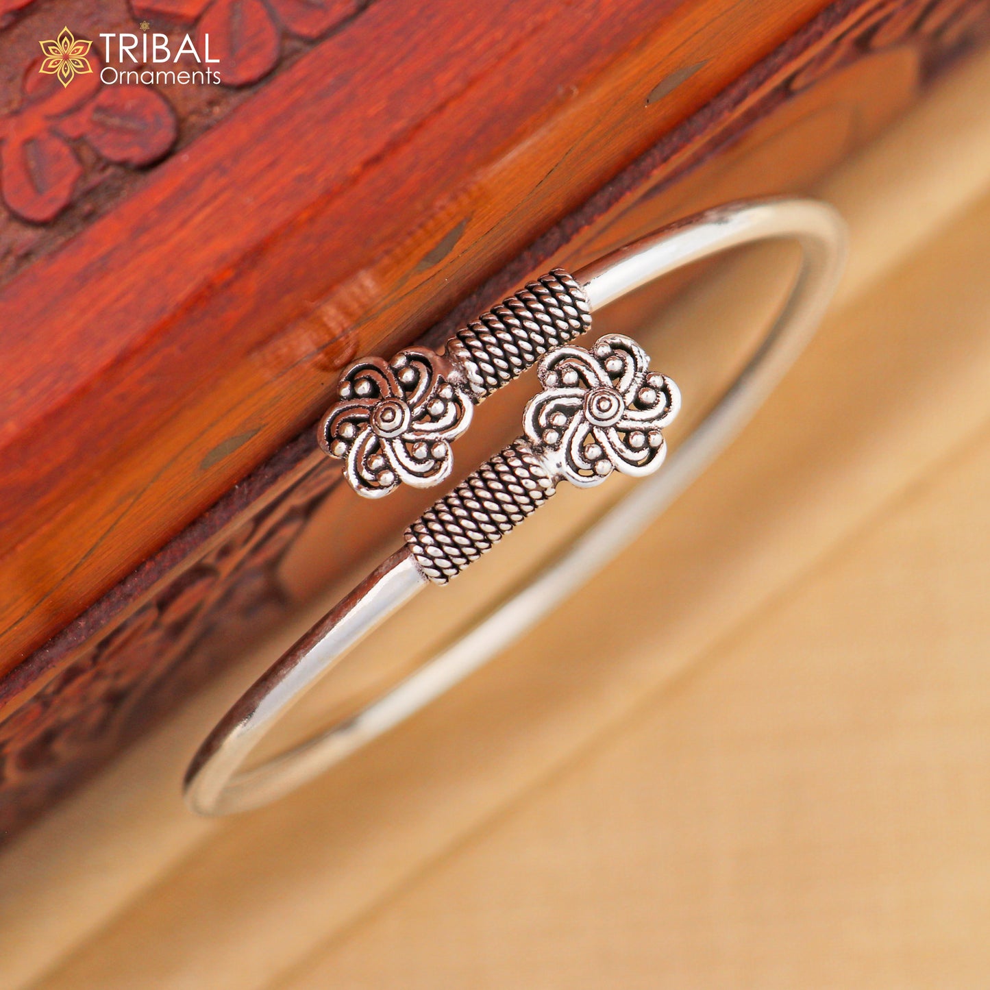 925 sterling silver flower design stylish kada bangle bracelet tribal jewelry nsk865 - TRIBAL ORNAMENTS
