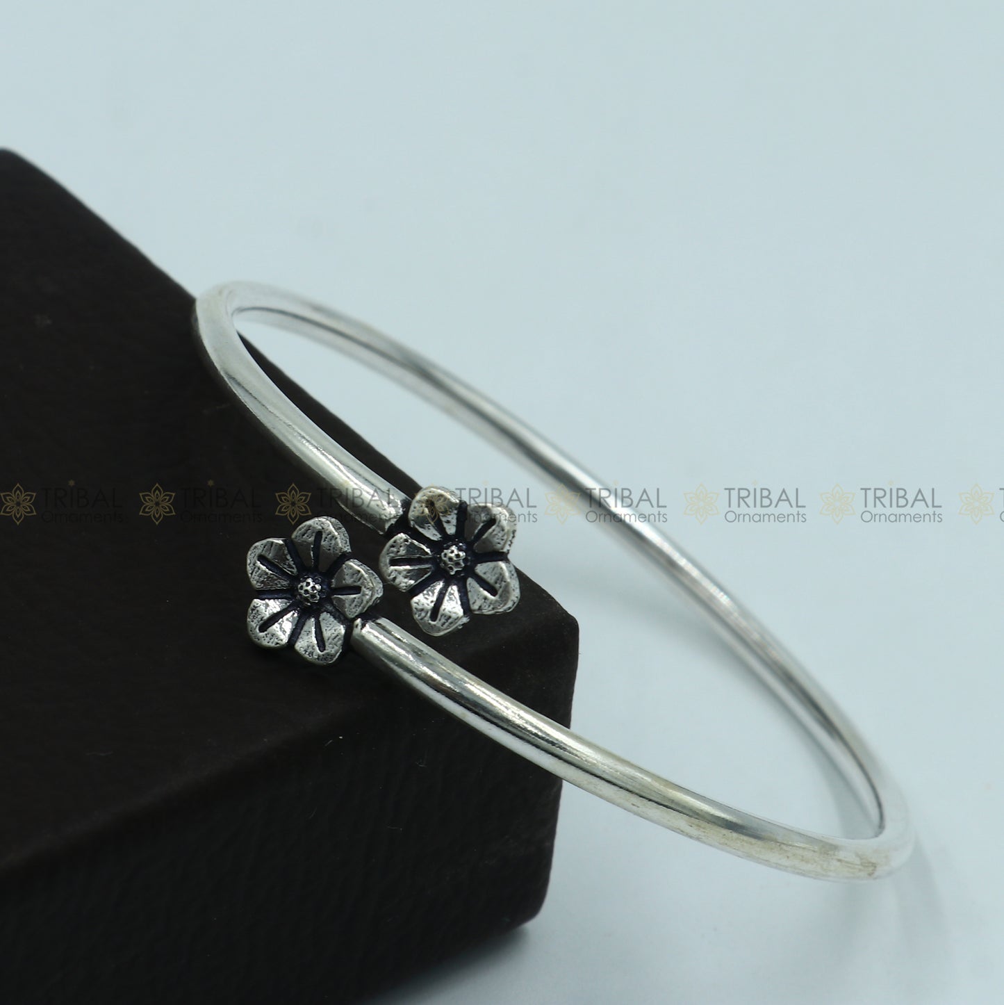 925 sterling silver handmade flower design stylish kada bangle bracelet tribal jewelry nsk869 - TRIBAL ORNAMENTS