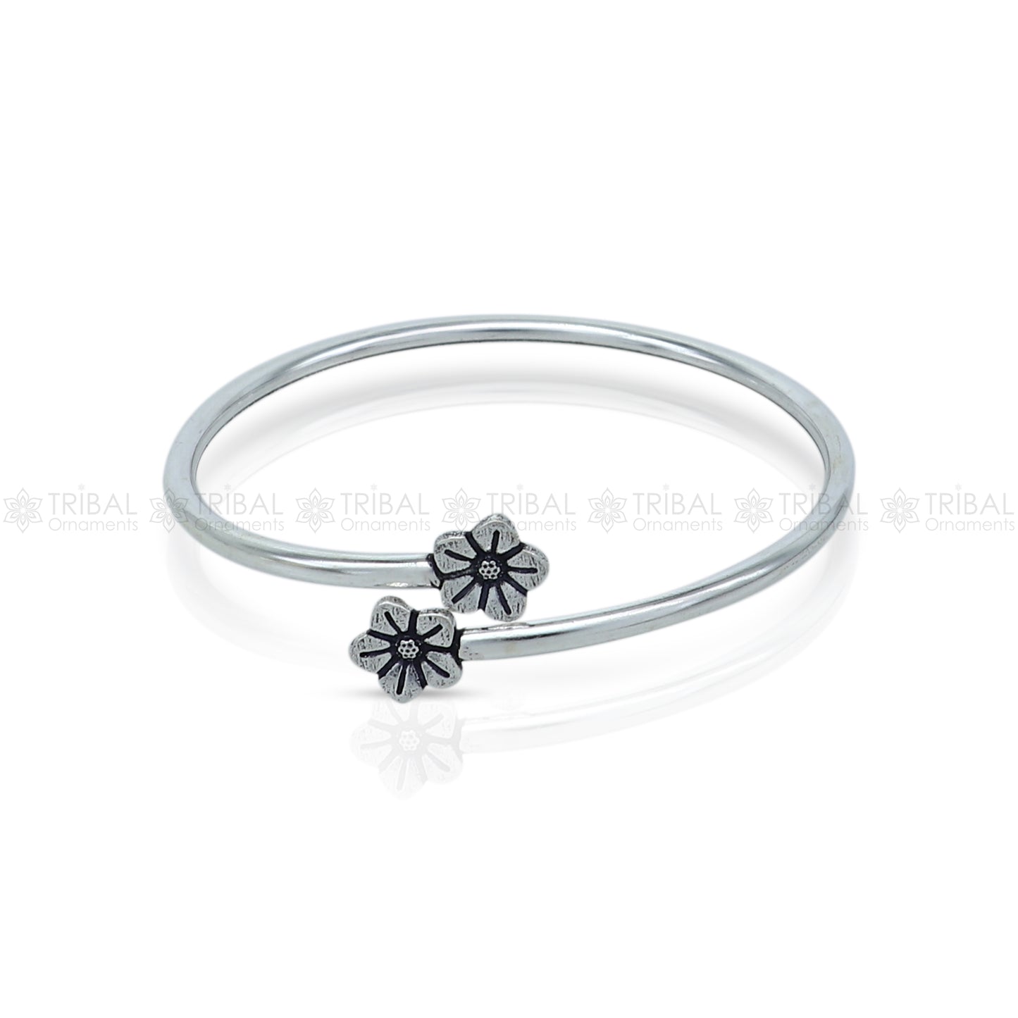 925 sterling silver handmade flower design stylish kada bangle bracelet tribal jewelry nsk869 - TRIBAL ORNAMENTS