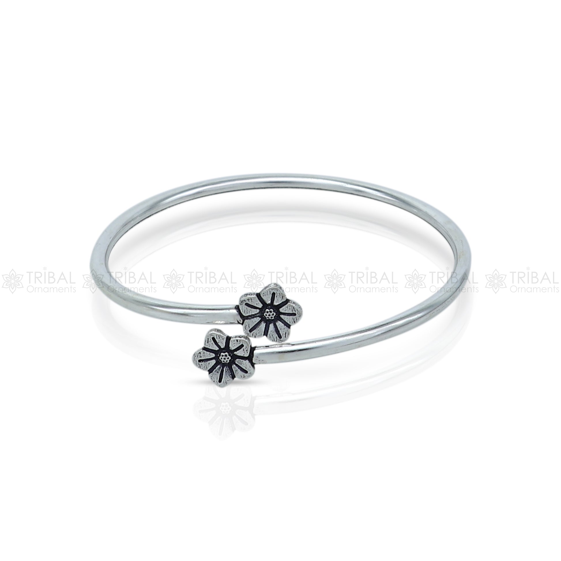925 sterling silver handmade flower design stylish kada bangle bracelet tribal jewelry nsk869 - TRIBAL ORNAMENTS