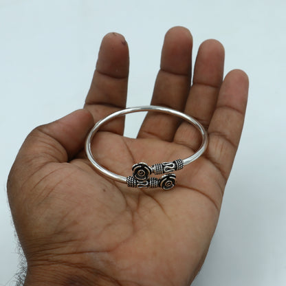 925 sterling silver handmade flower design stylish kada bangle bracelet tribal jewelry nsk874 - TRIBAL ORNAMENTS