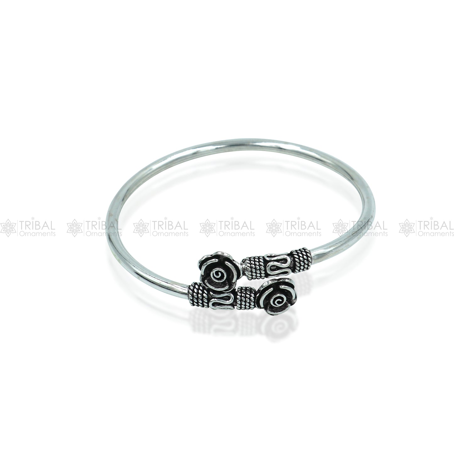 925 sterling silver handmade flower design stylish kada bangle bracelet tribal jewelry nsk874 - TRIBAL ORNAMENTS