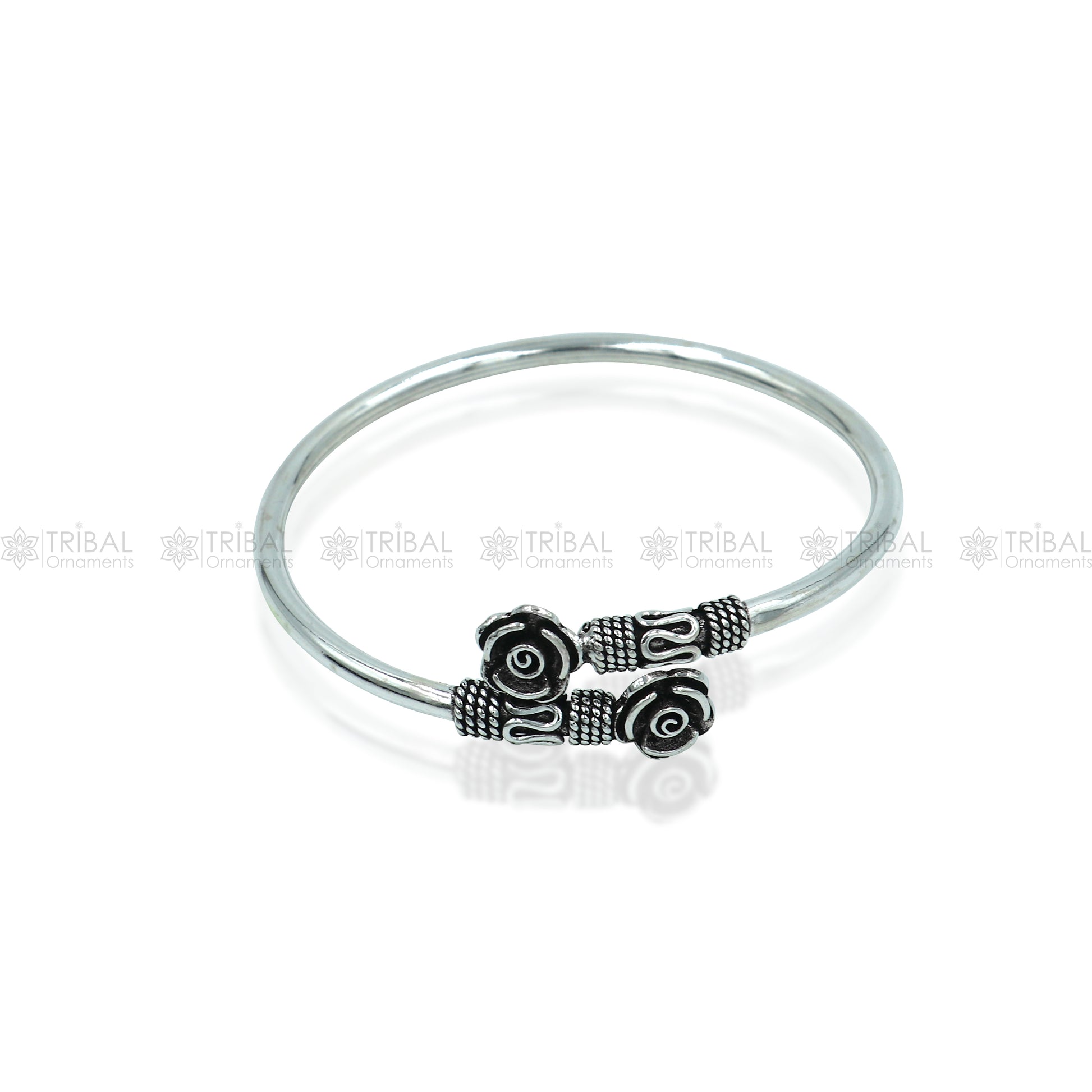 925 sterling silver handmade flower design stylish kada bangle bracelet tribal jewelry nsk874 - TRIBAL ORNAMENTS