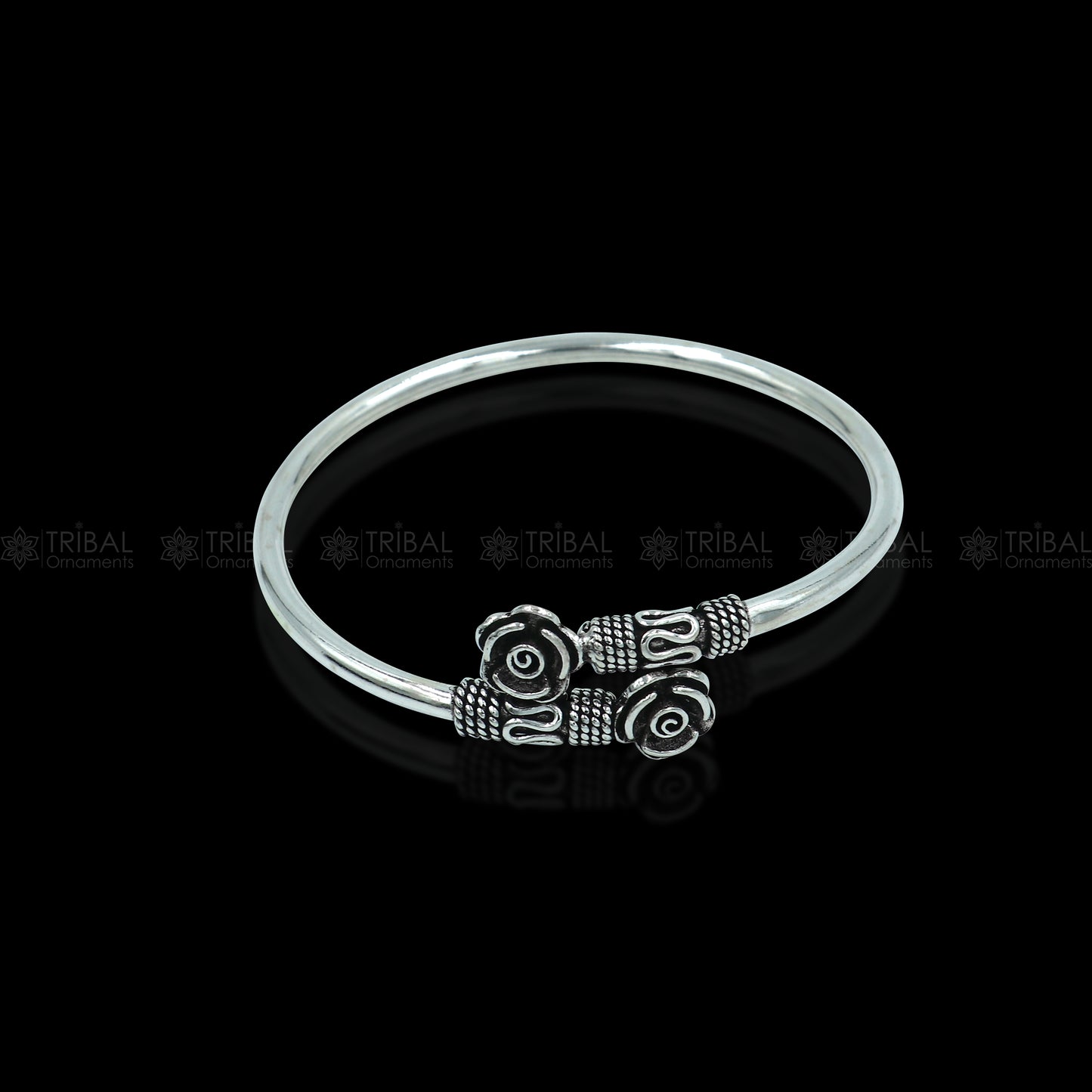 925 sterling silver handmade flower design stylish kada bangle bracelet tribal jewelry nsk874 - TRIBAL ORNAMENTS