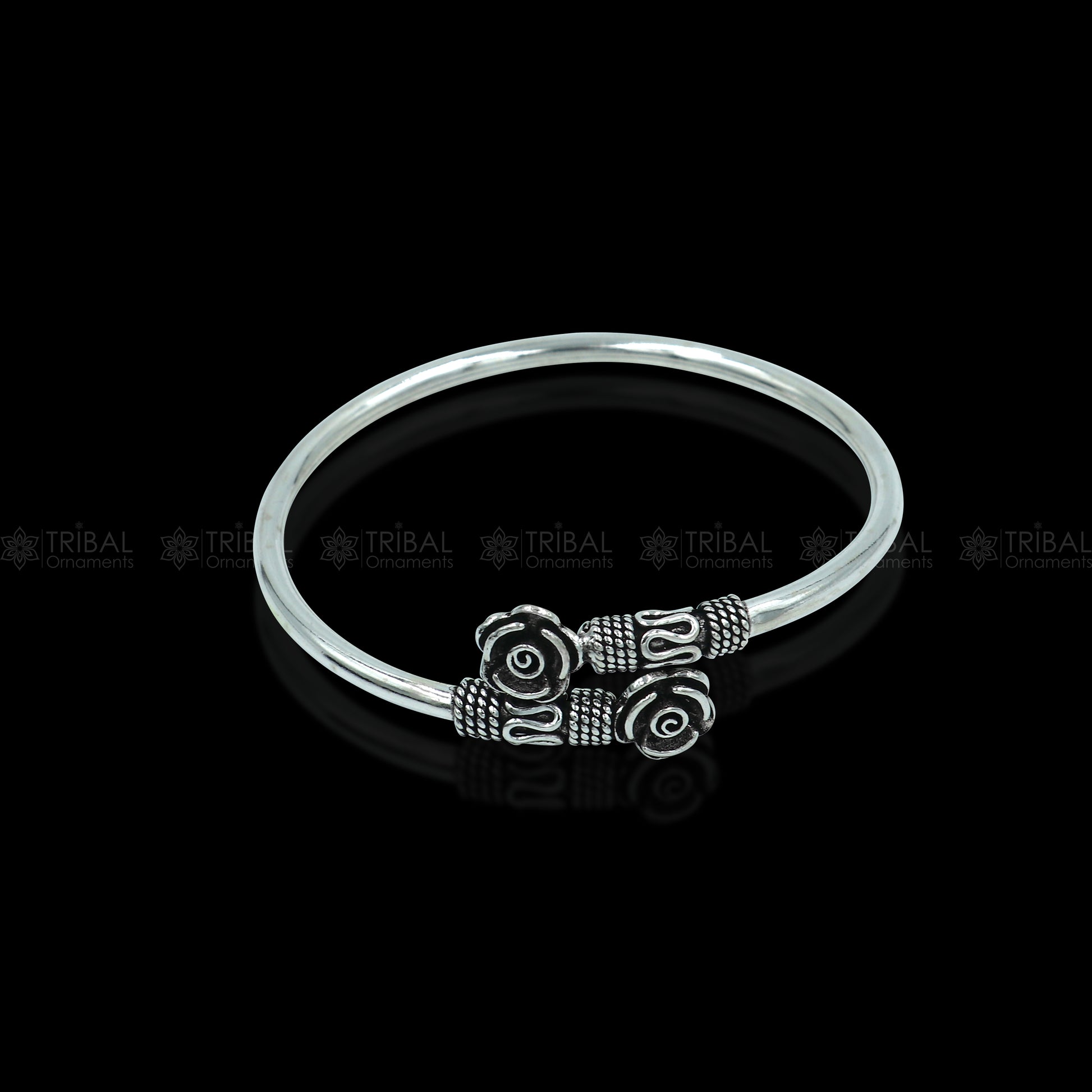 925 sterling silver handmade flower design stylish kada bangle bracelet tribal jewelry nsk874 - TRIBAL ORNAMENTS