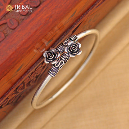 925 sterling silver handmade flower design stylish kada bangle bracelet tribal jewelry nsk874 - TRIBAL ORNAMENTS