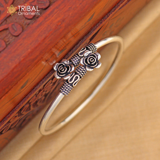 925 sterling silver handmade flower design stylish kada bangle bracelet tribal jewelry nsk874 - TRIBAL ORNAMENTS