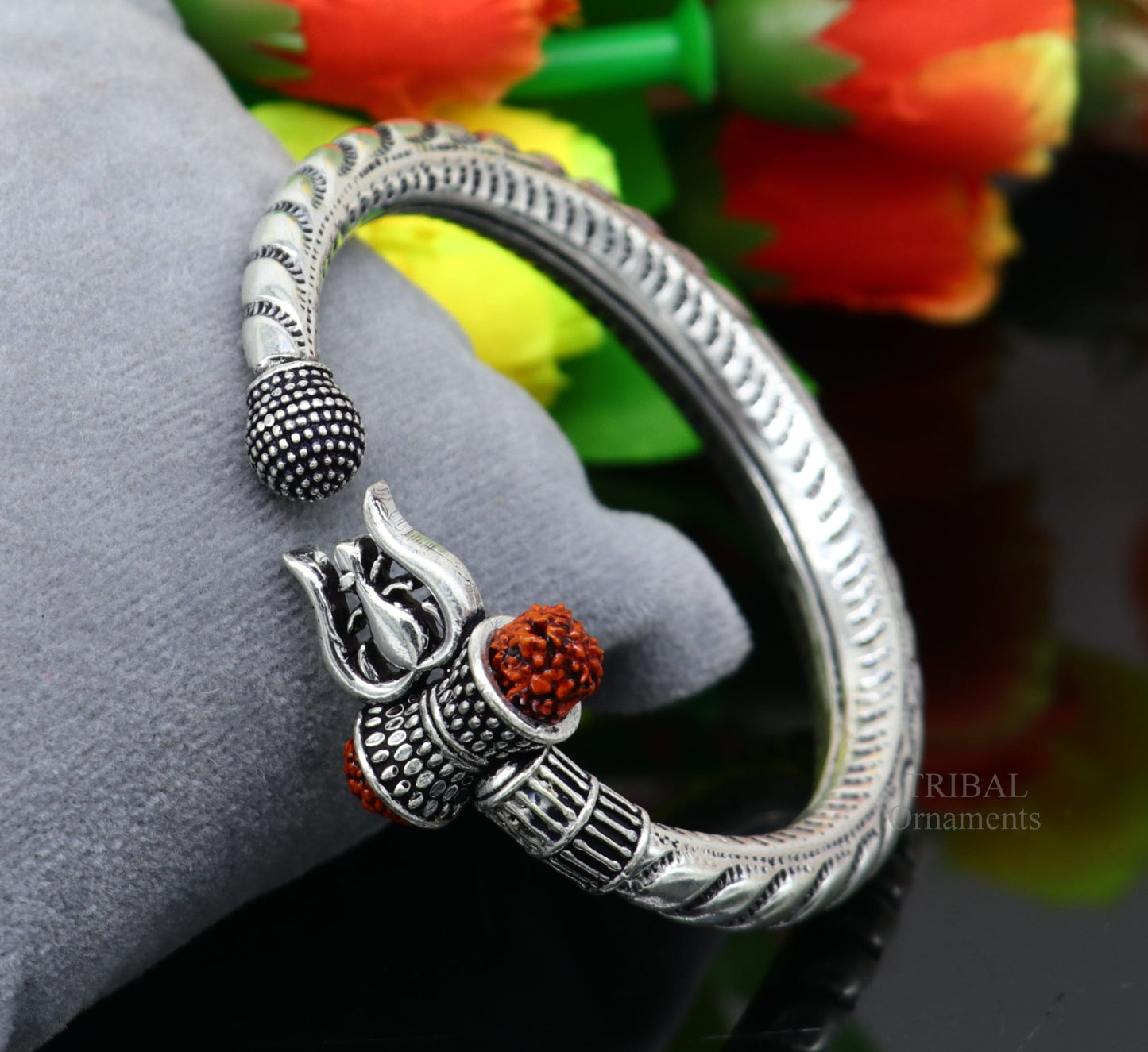 925 sterling silver handmade lord shiva Babubali kada bangle bracelet, best Shiva trident trishul kada, men's gifting jewelry RNSK470 - TRIBAL ORNAMENTS