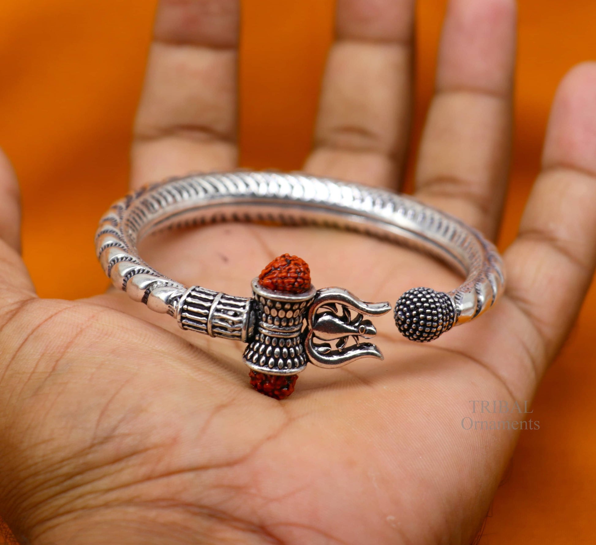 925 sterling silver handmade lord shiva Babubali kada bangle bracelet, best Shiva trident trishul kada, men's gifting jewelry RNSK470 - TRIBAL ORNAMENTS