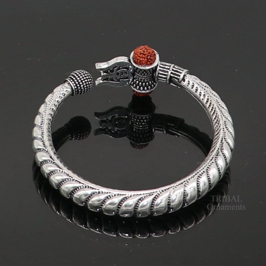 925 sterling silver handmade lord shiva Babubali kada bangle bracelet, best Shiva trident trishul kada, men's gifting jewelry RNSK470 - TRIBAL ORNAMENTS