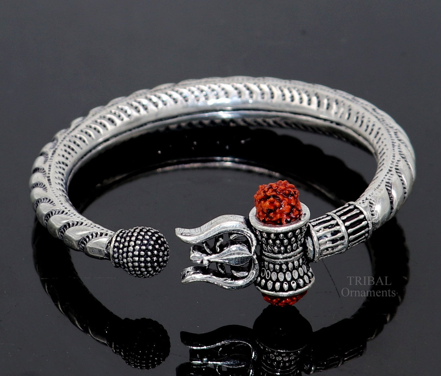 925 sterling silver handmade lord shiva Babubali kada bangle bracelet, best Shiva trident trishul kada, men's gifting jewelry RNSK470 - TRIBAL ORNAMENTS