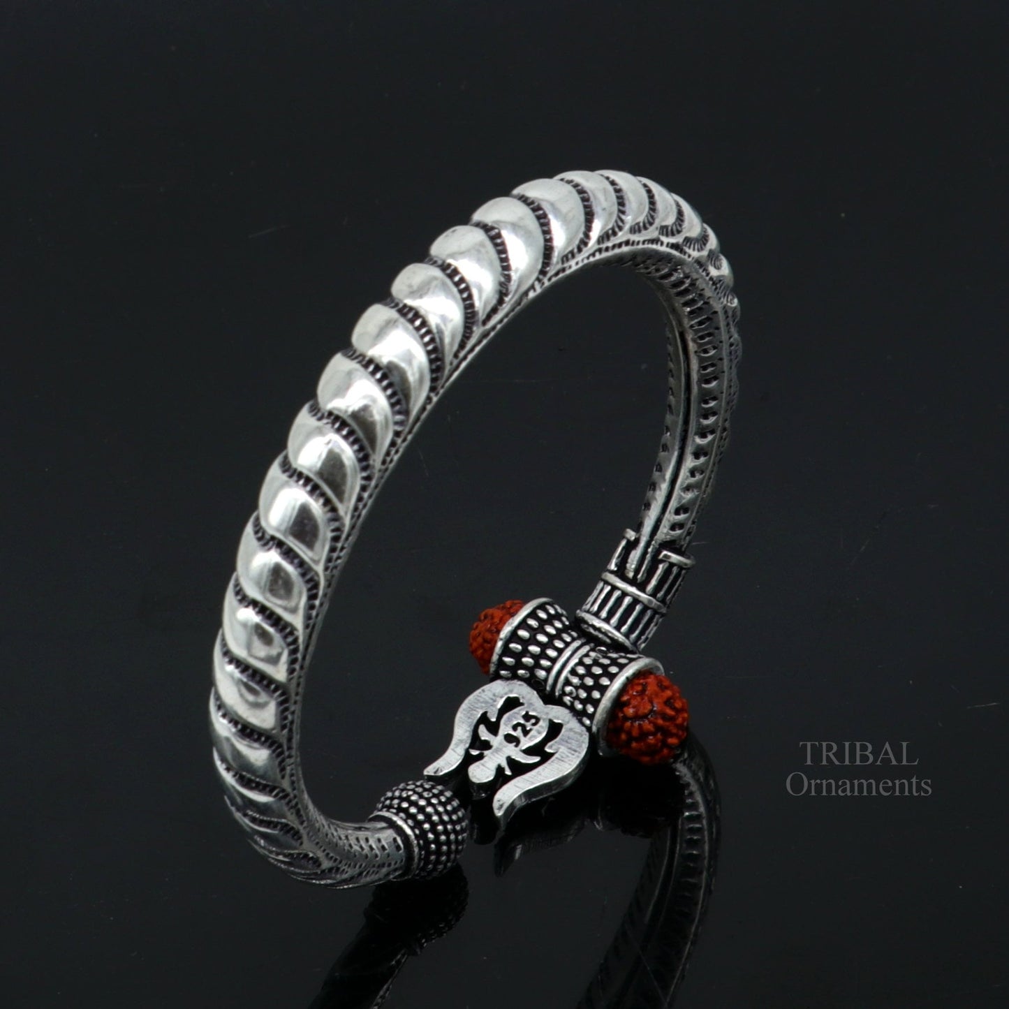 925 sterling silver handmade lord shiva Babubali kada bangle bracelet, best Shiva trident trishul kada, men's gifting jewelry RNSK470 - TRIBAL ORNAMENTS