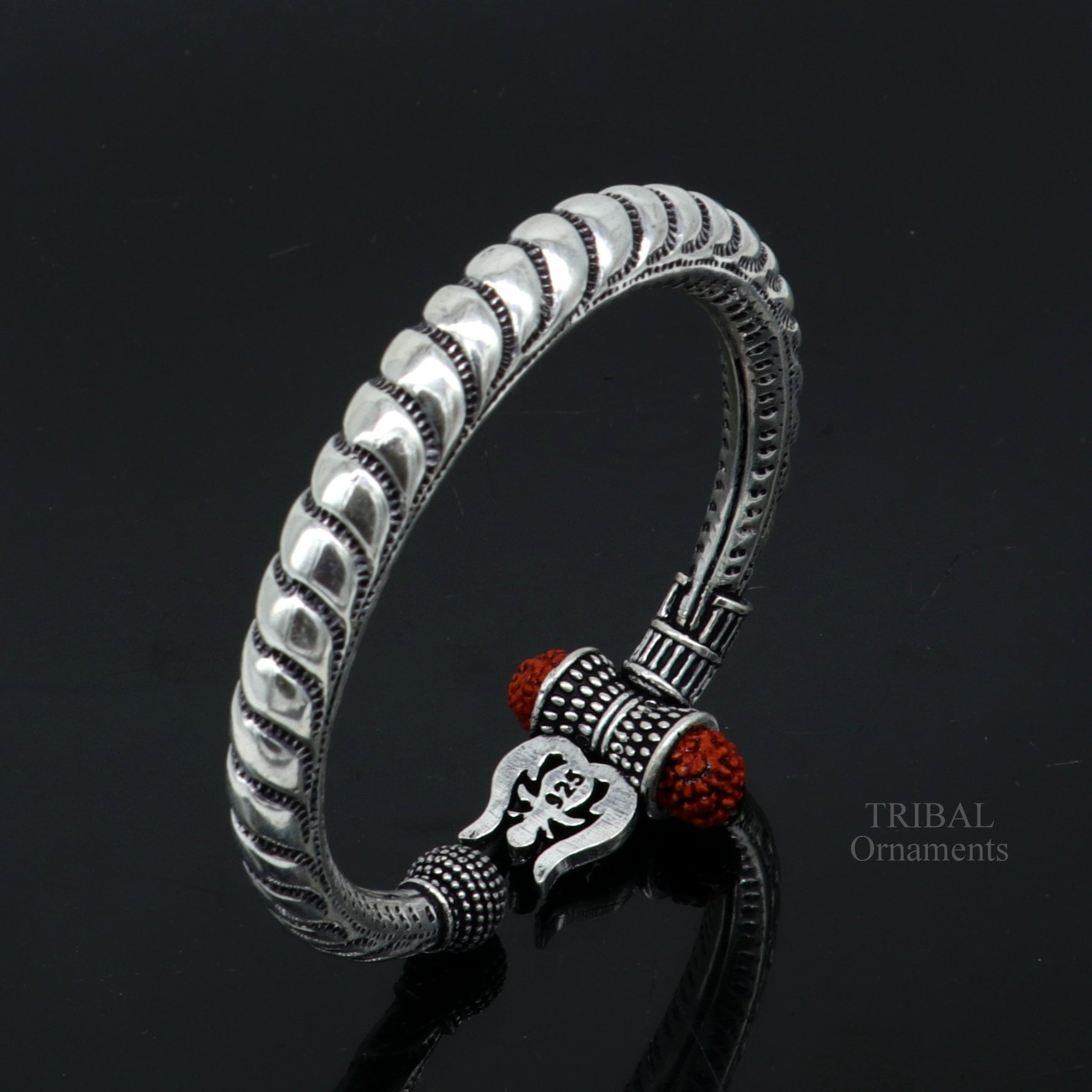 925 sterling silver handmade lord shiva Babubali kada bangle bracelet, best Shiva trident trishul kada, men's gifting jewelry RNSK470 - TRIBAL ORNAMENTS