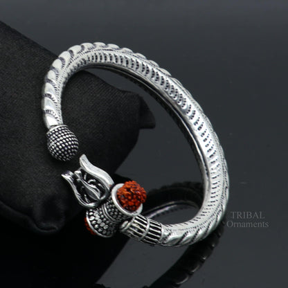 925 sterling silver handmade lord shiva Babubali kada bangle bracelet, best Shiva trident trishul kada, men's gifting jewelry RNSK470 - TRIBAL ORNAMENTS