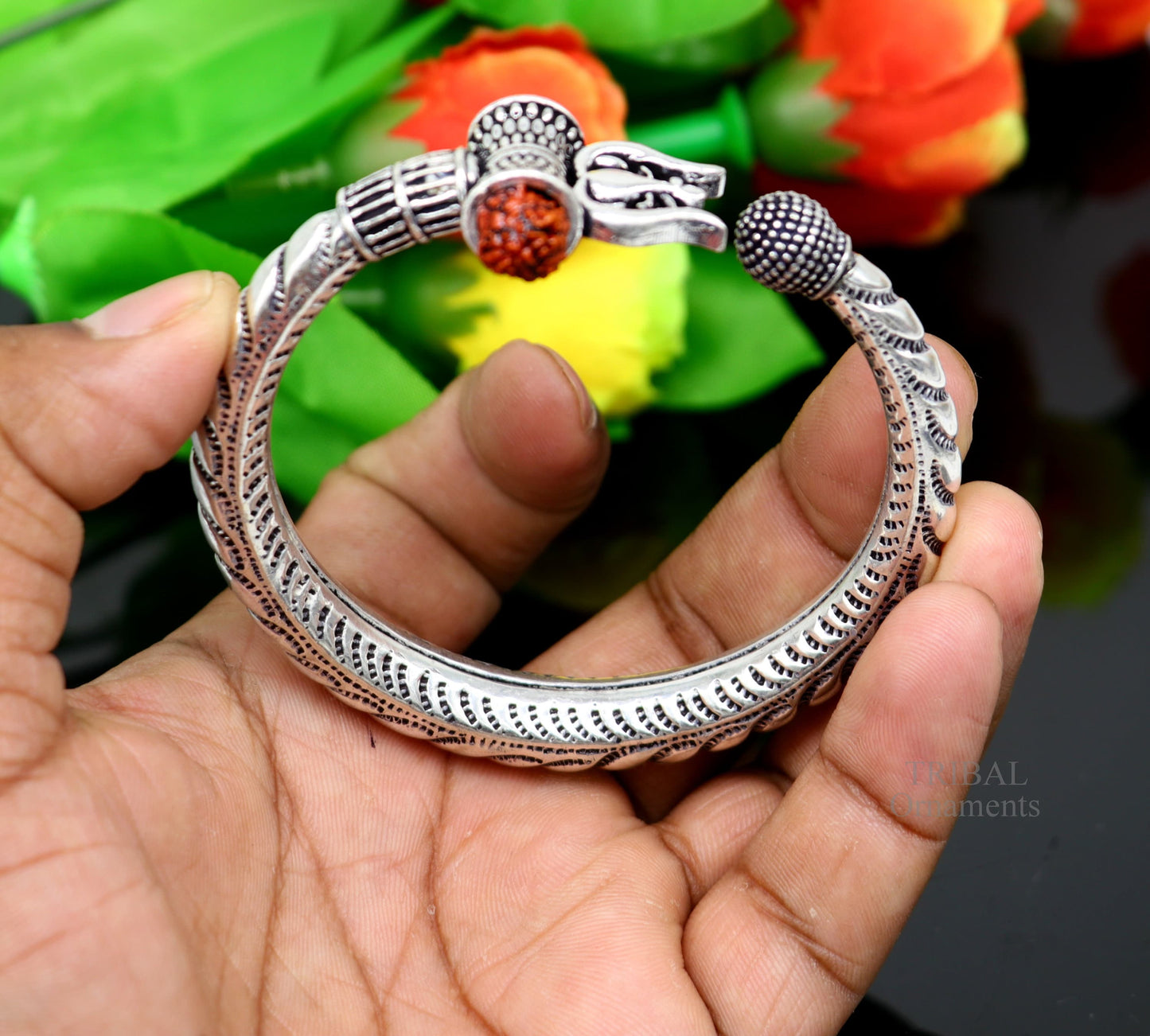 925 sterling silver handmade lord shiva Babubali kada bangle bracelet, best Shiva trident trishul kada, men's gifting jewelry RNSK470 - TRIBAL ORNAMENTS
