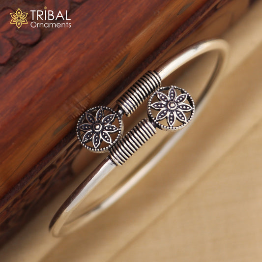 925 sterling silver handmade round shape flower design stylish kada bangle bracelet tribal jewelry nsk870 - TRIBAL ORNAMENTS