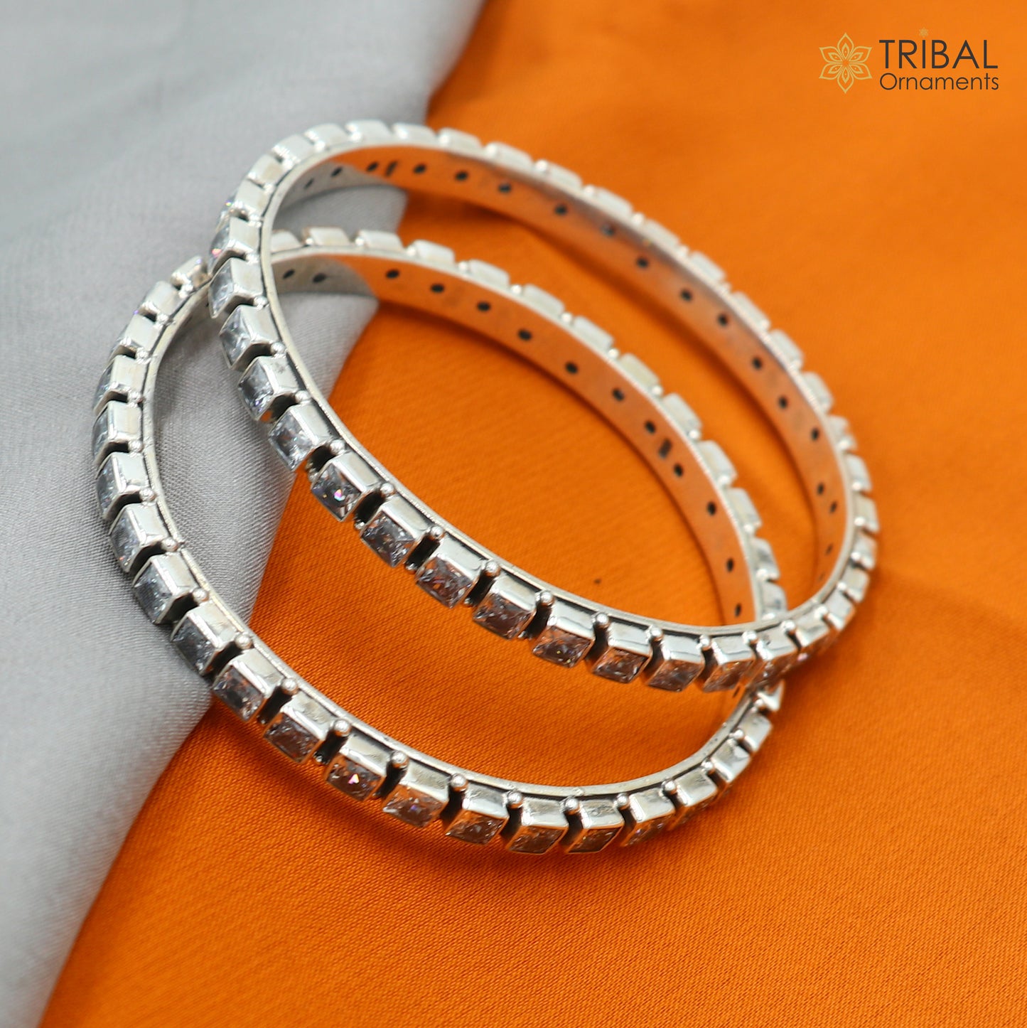 Sterling silver bangle bracelet with cubic zirconia stones, vintage tribal jewelry design, perfect for wedding or anniversary gift.