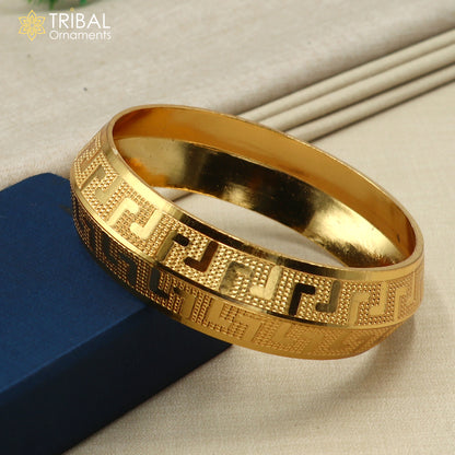 Pure silver gold polished heavy bangle kada from Tribal Ornaments, stylish and thick silver jewelry, size approximately 2.4 inches.