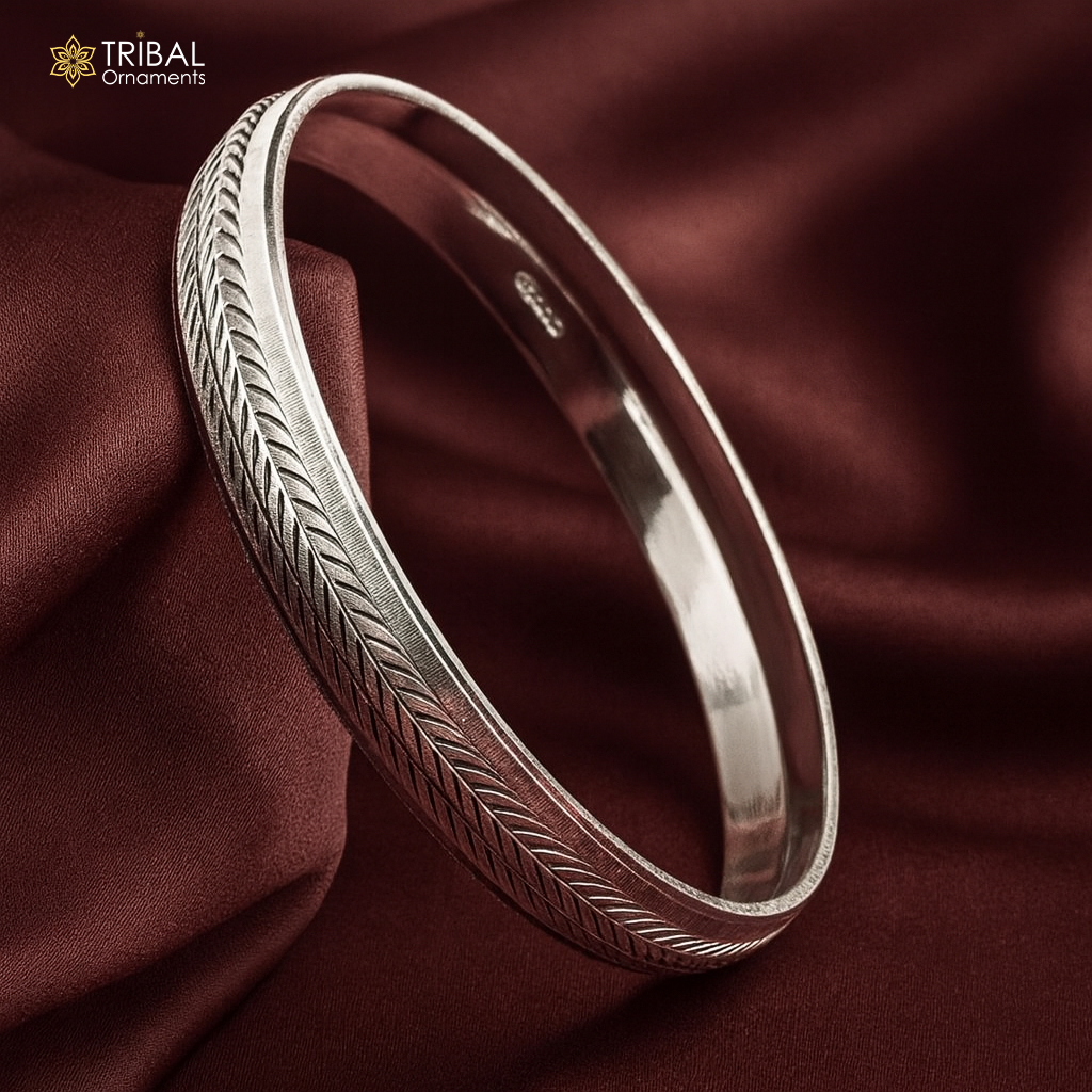 999 pure silver shiny arrow style men's bangle kada nsk955 - TRIBAL ORNAMENTS