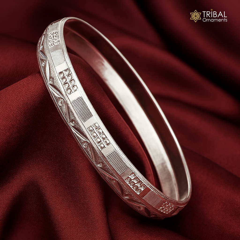 999 pure silver shiny style men's bangle kada nsk956 - TRIBAL ORNAMENTS