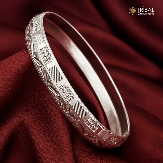 999 pure silver shiny style men's bangle kada nsk956 - TRIBAL ORNAMENTS