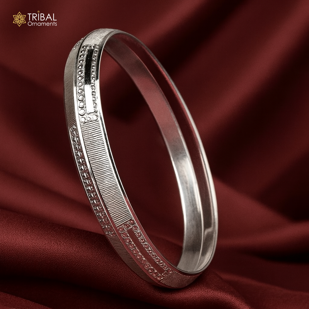 999 pure silver shiny style men's bangle kada nsk958 - TRIBAL ORNAMENTS