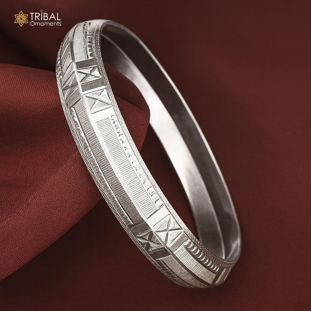 999 pure silver shiny vintage style men's bangle kada nsk957 - TRIBAL ORNAMENTS