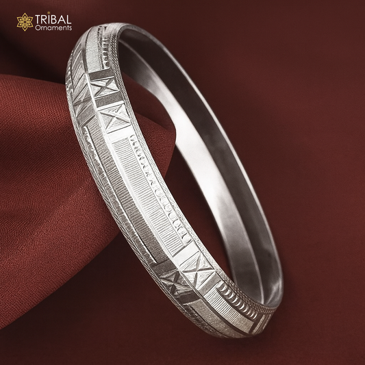 999 pure silver shiny vintage style men's bangle kada nsk957 - TRIBAL ORNAMENTS
