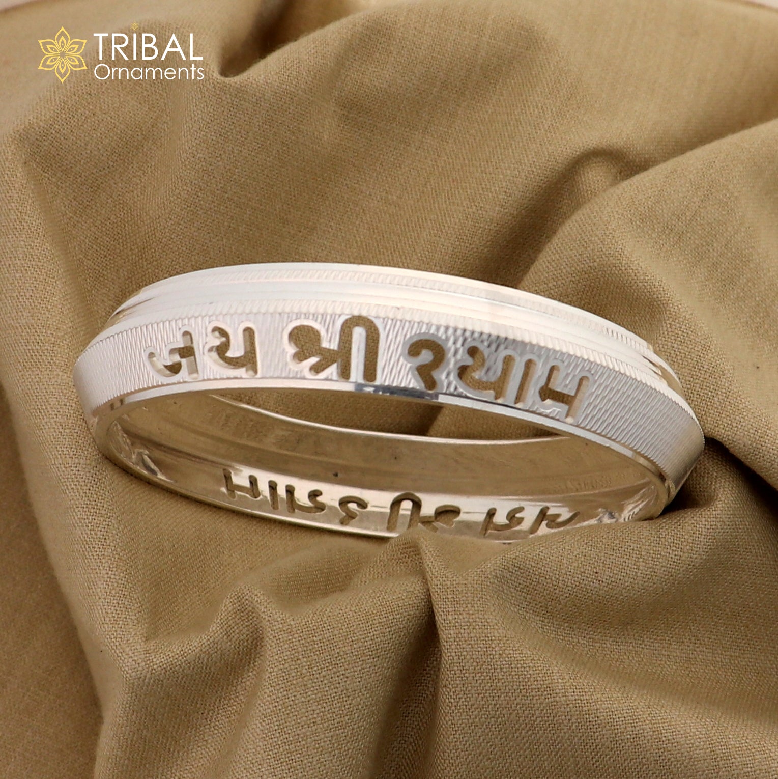 999 pure silver stylish jai shree shayam ( krishna mantra ) shiny bangle kada nsk924 - TRIBAL ORNAMENTS