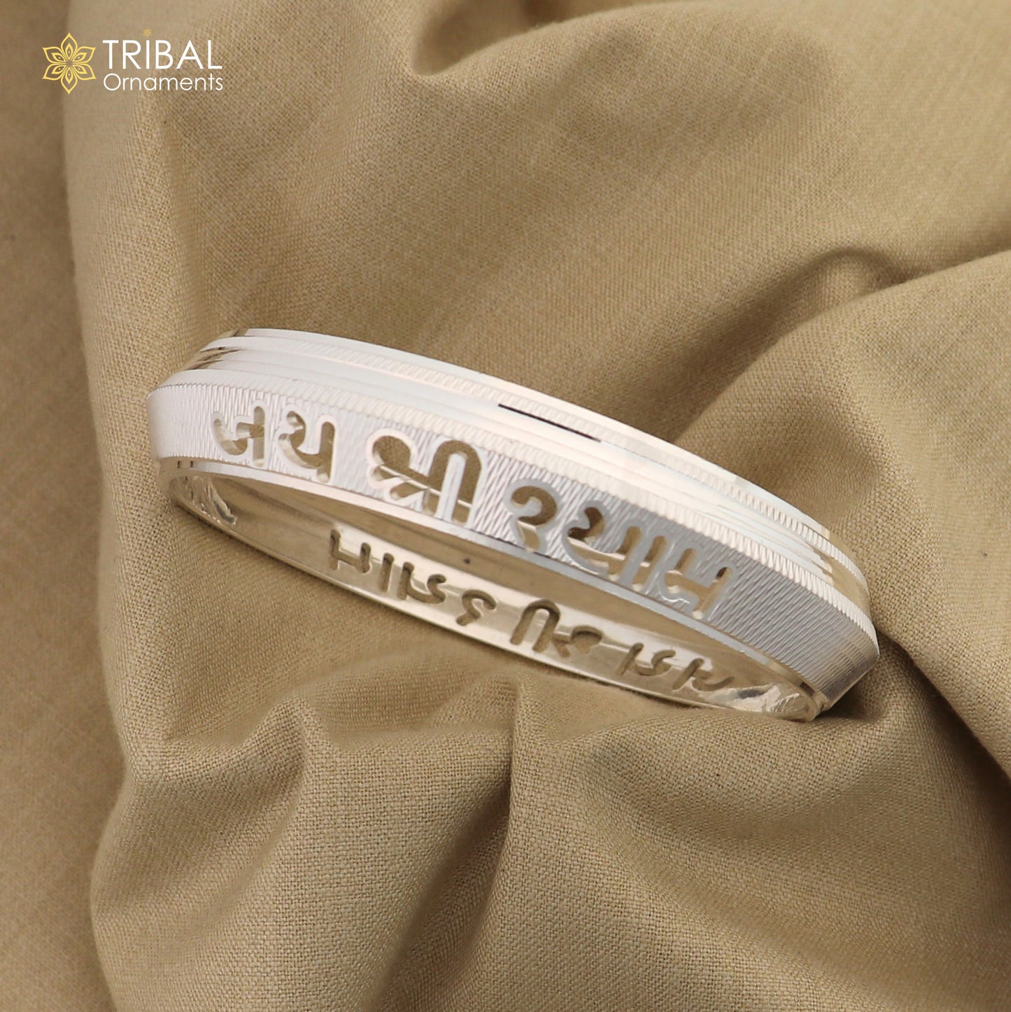 999 pure silver stylish jai shree shayam ( krishna mantra ) shiny bangle kada nsk924 - TRIBAL ORNAMENTS