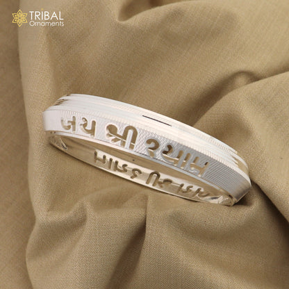 999 pure silver stylish jai shree shayam ( krishna mantra ) shiny bangle kada nsk924 - TRIBAL ORNAMENTS