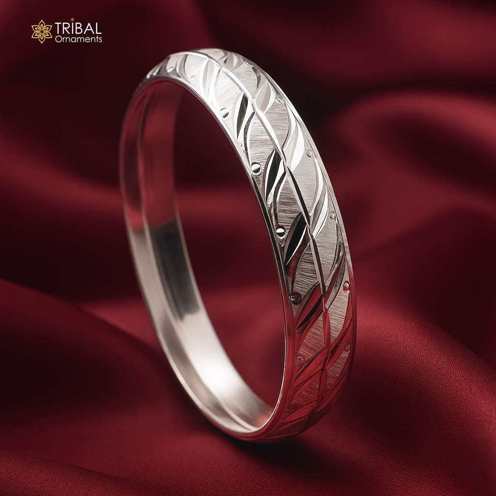 999 pure silver stylish men's bangle kada nsk953 - TRIBAL ORNAMENTS