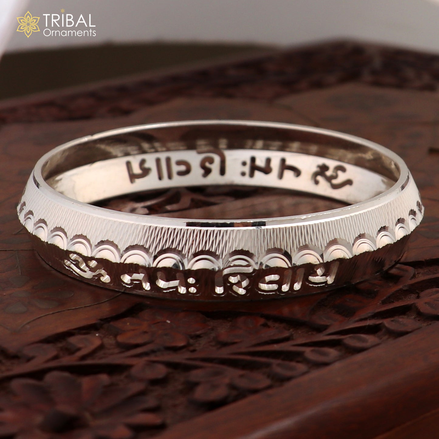 999 pure silver stylish Om namah shivay ( shiva mantra )shiny bangle kada nsk925 - TRIBAL ORNAMENTS