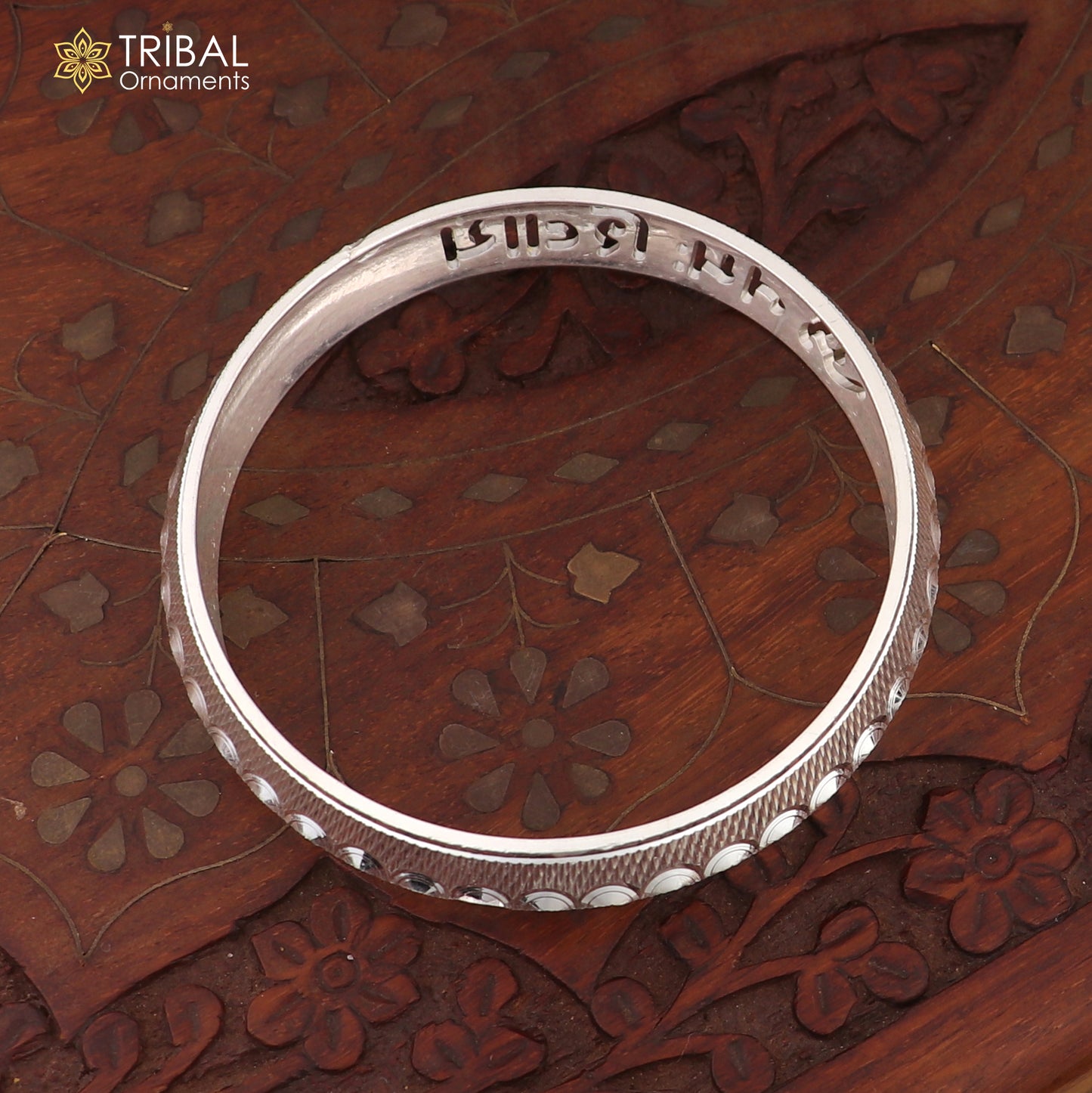 999 pure silver stylish Om namah shivay ( shiva mantra )shiny bangle kada nsk925 - TRIBAL ORNAMENTS