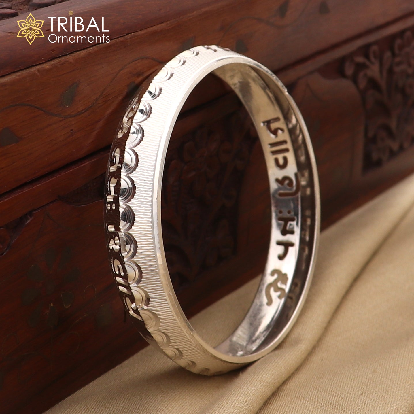 999 pure silver stylish Om namah shivay ( shiva mantra )shiny bangle kada nsk925 - TRIBAL ORNAMENTS