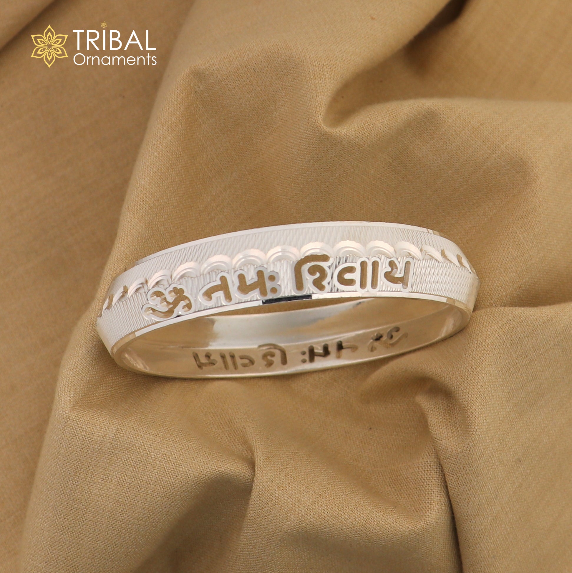 999 pure silver stylish Om namah shivay ( shiva mantra )shiny bangle kada nsk925 - TRIBAL ORNAMENTS