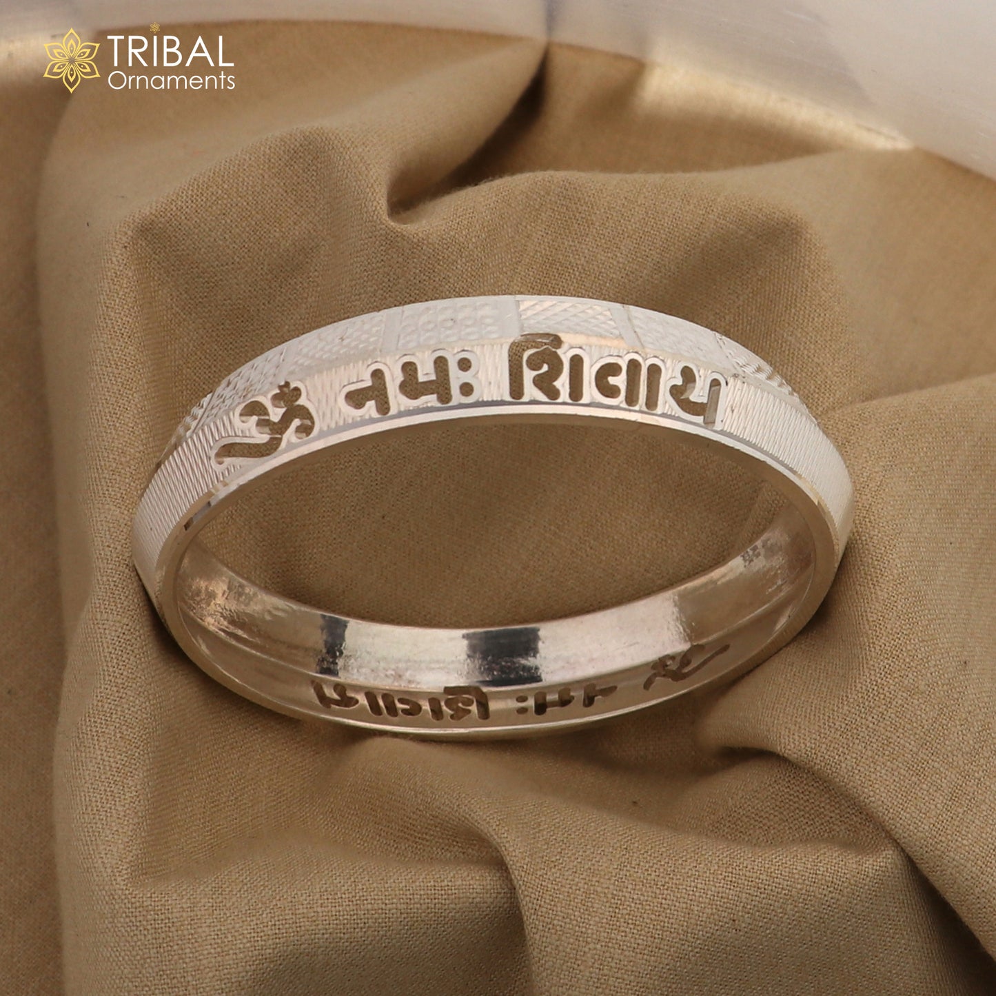 999 pure silver stylish Om namah shivay ( shiva mantra )shiny bangle kada nsk926 - TRIBAL ORNAMENTS