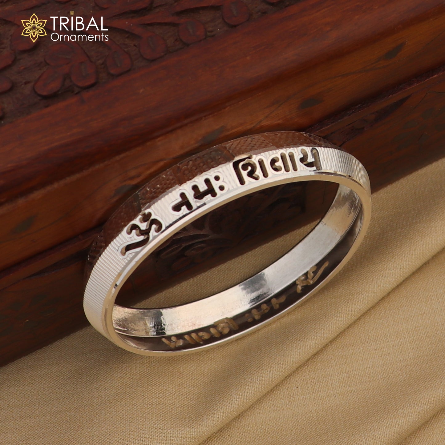 999 pure silver stylish Om namah shivay ( shiva mantra )shiny bangle kada nsk926 - TRIBAL ORNAMENTS