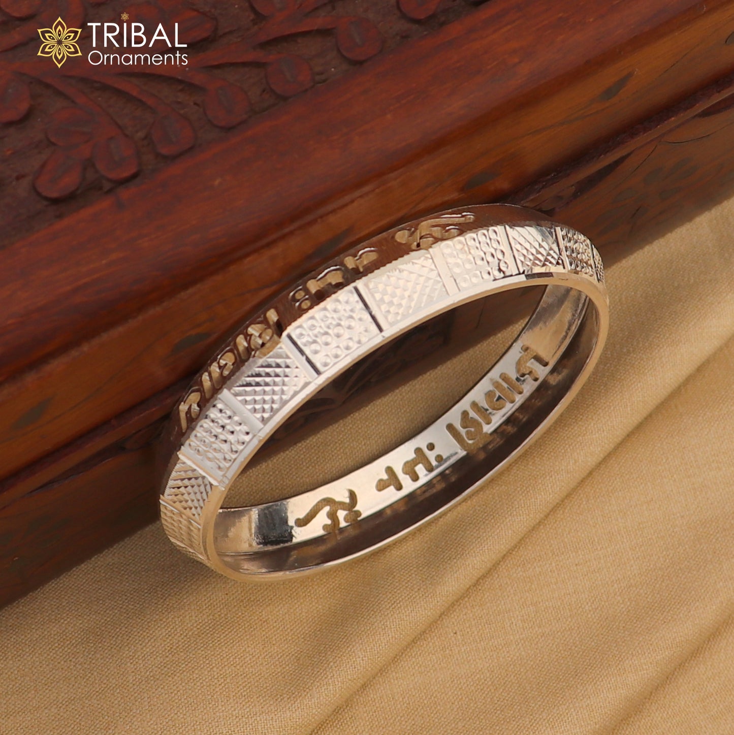 999 pure silver stylish Om namah shivay ( shiva mantra )shiny bangle kada nsk926 - TRIBAL ORNAMENTS