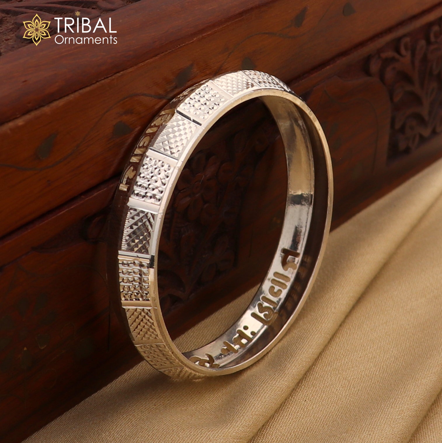 999 pure silver stylish Om namah shivay ( shiva mantra )shiny bangle kada nsk926 - TRIBAL ORNAMENTS